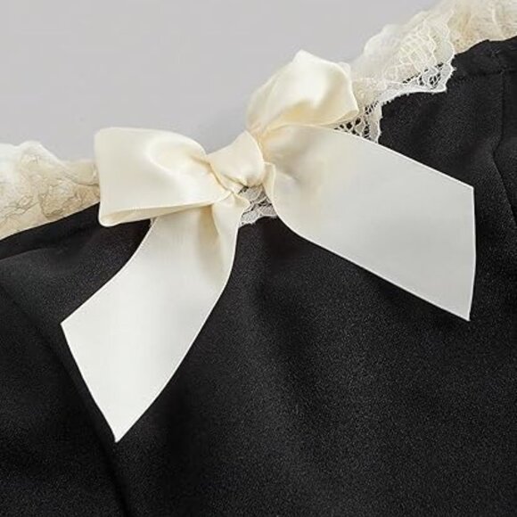 Y2K Lace Trim Bow Mini Dress | Sexy Black Strapless Club Outfit M - Picture 5 of 7